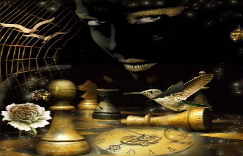 Chess Pieces and Hummingbird