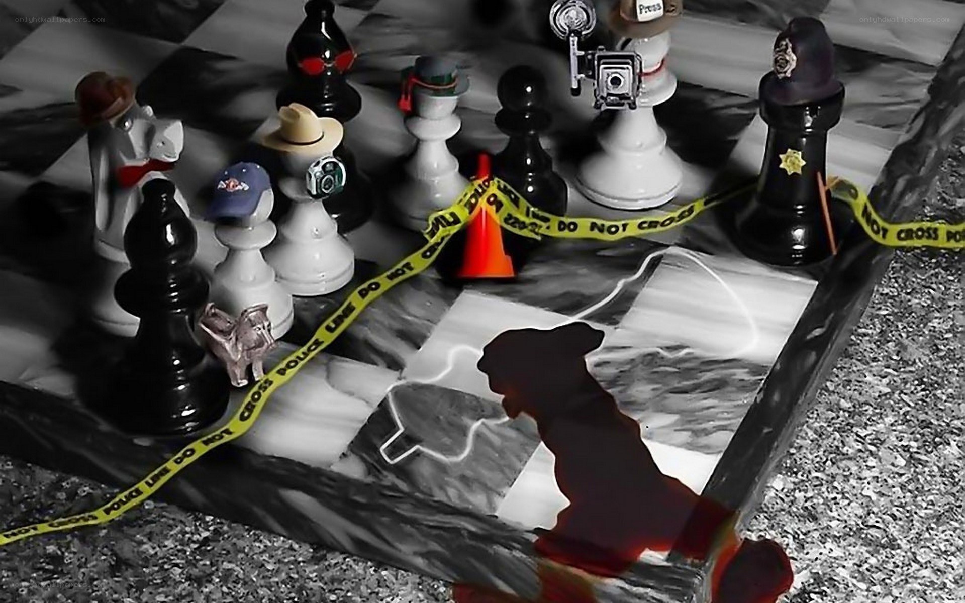chess pieces at crime scene