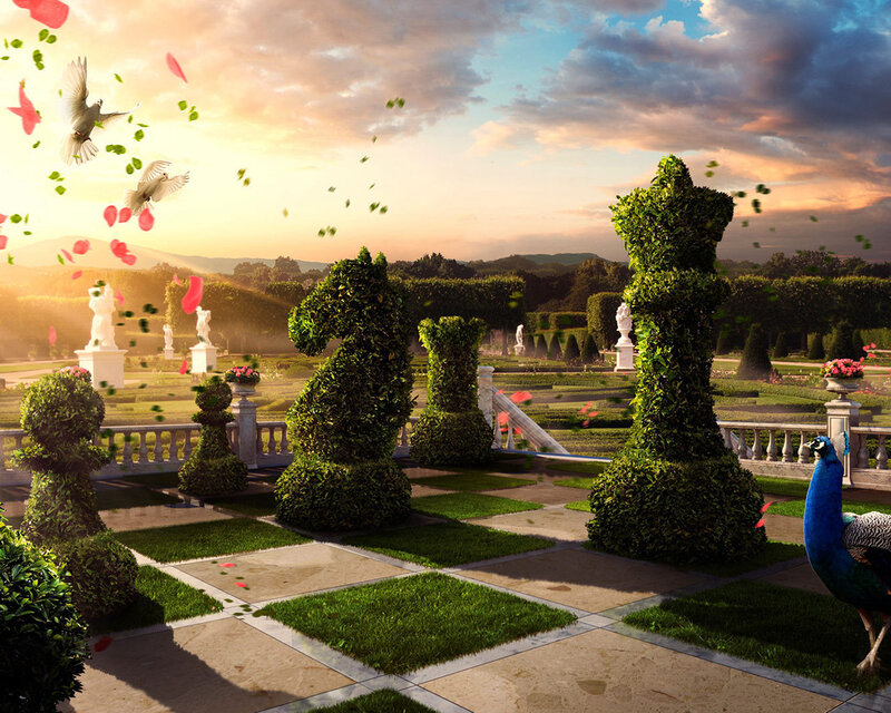 Chess Pieces in Garden
