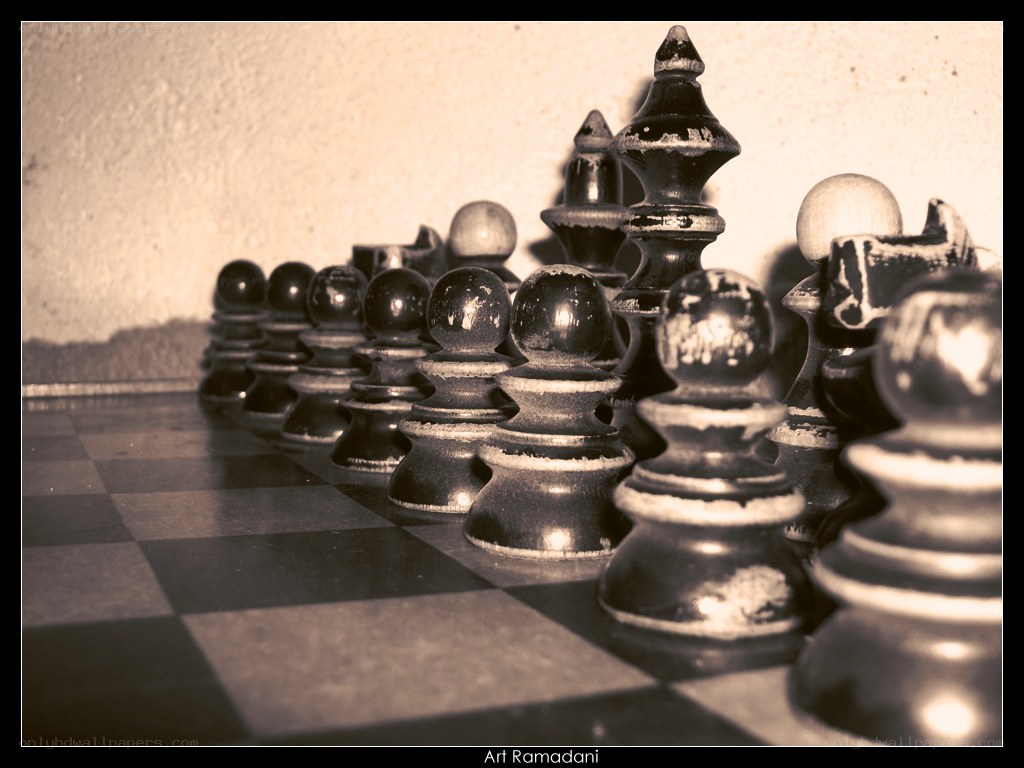 chess pieces in sepia tone