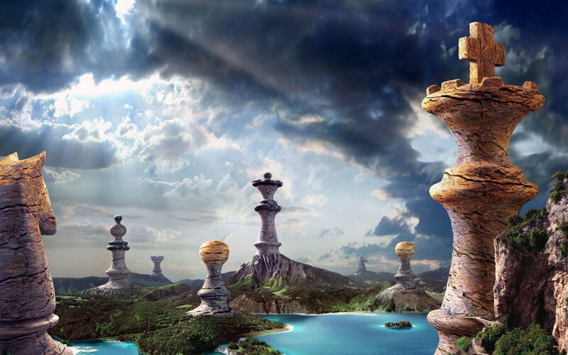 Chess Pieces Landscape — Blue