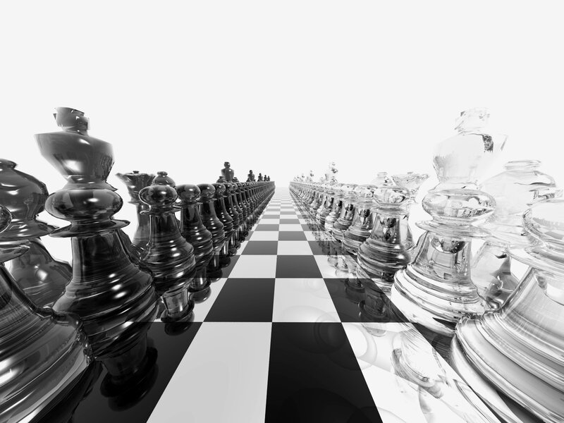Chess pieces on a checkered board