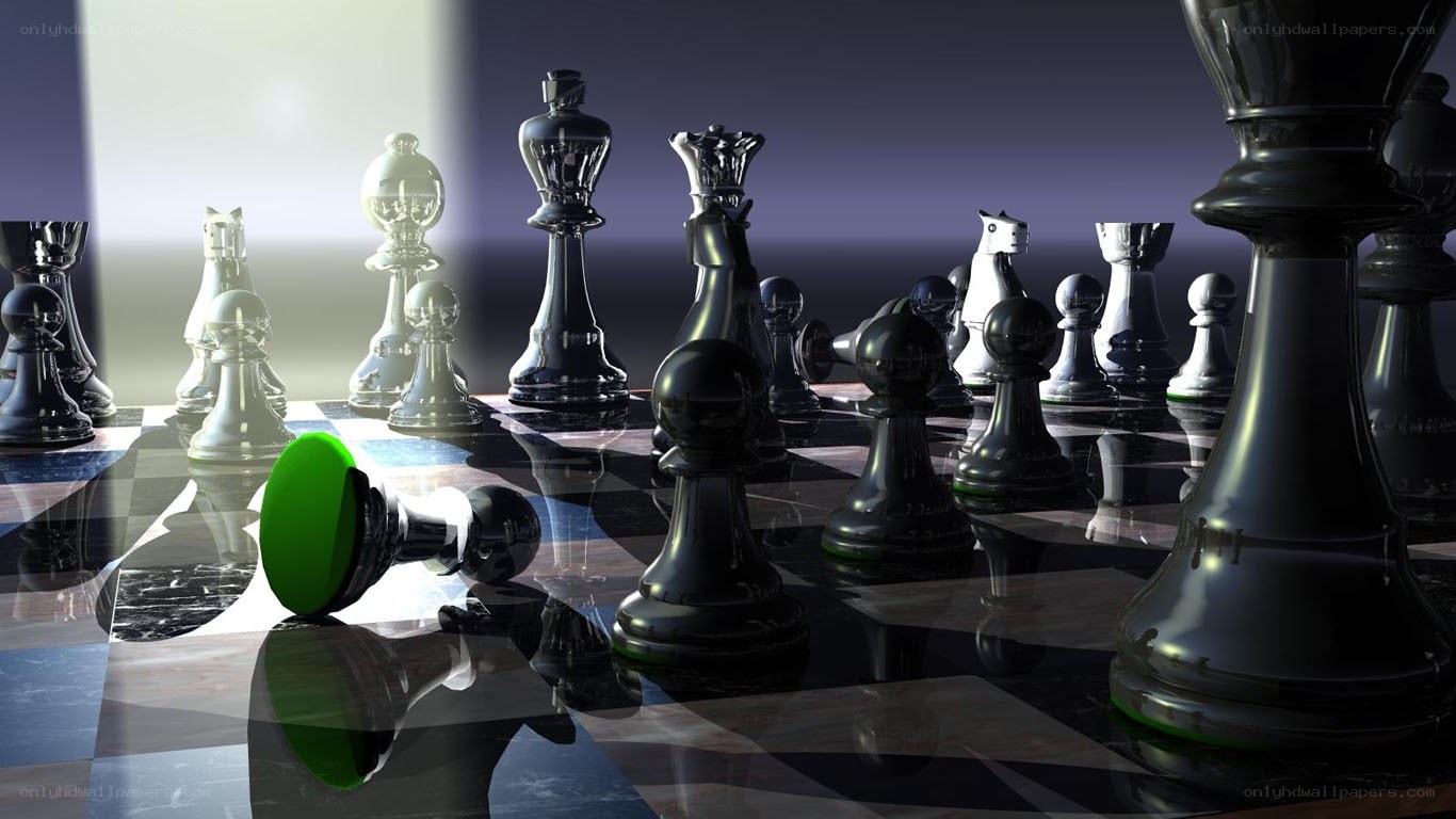 chess pieces on a reflective board
