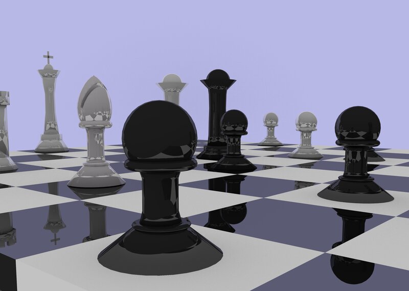 Chess Pieces on Board — Black, Calm