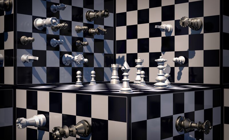 Chess Pieces on Board — Black, Dramatic, 3d Render, Chessboard, Mirror