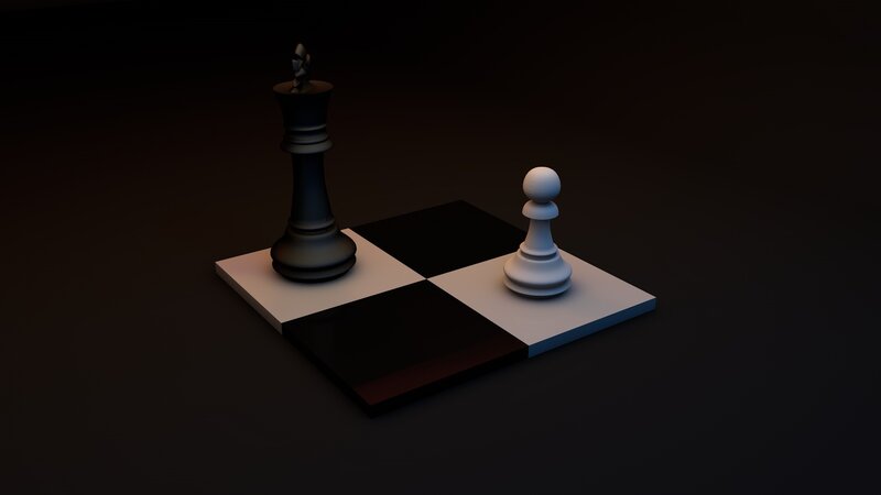 Chess Pieces on Board — Black, Dramatic, 3d Render, King, Pawn