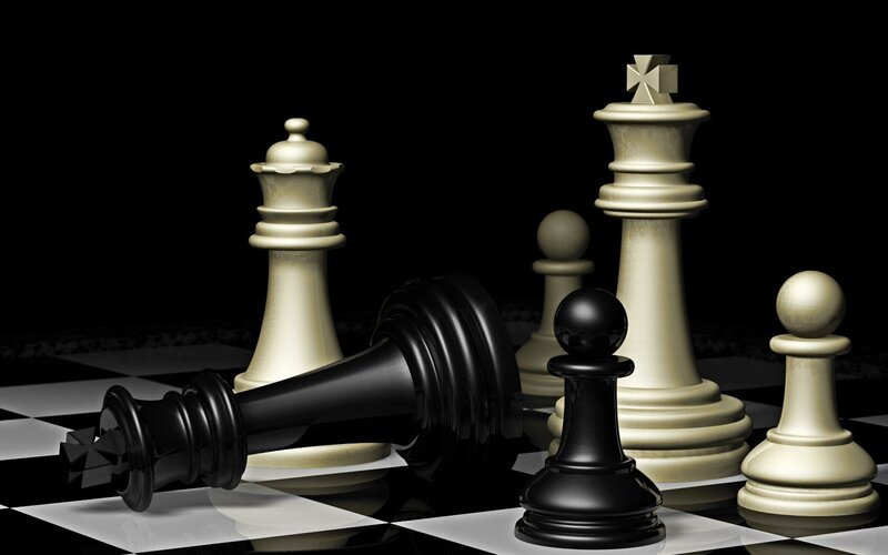 Chess Pieces on Board — Black, Dramatic, 3d Render, King
