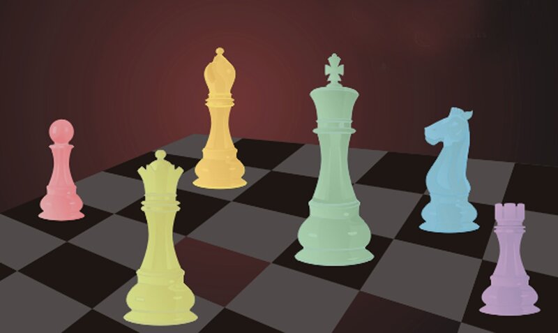 Chess Pieces on Board — Black, Dramatic, Digital Art