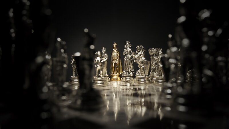 Chess Pieces on Board — Black, Dramatic, Night