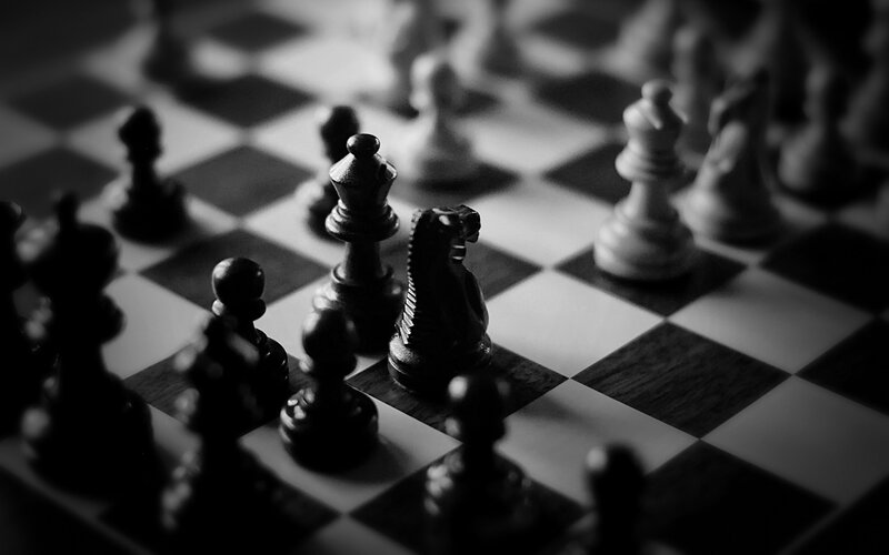 Chess Pieces on Board — Black, Dramatic, Photograph, Chessboard, King, Knight