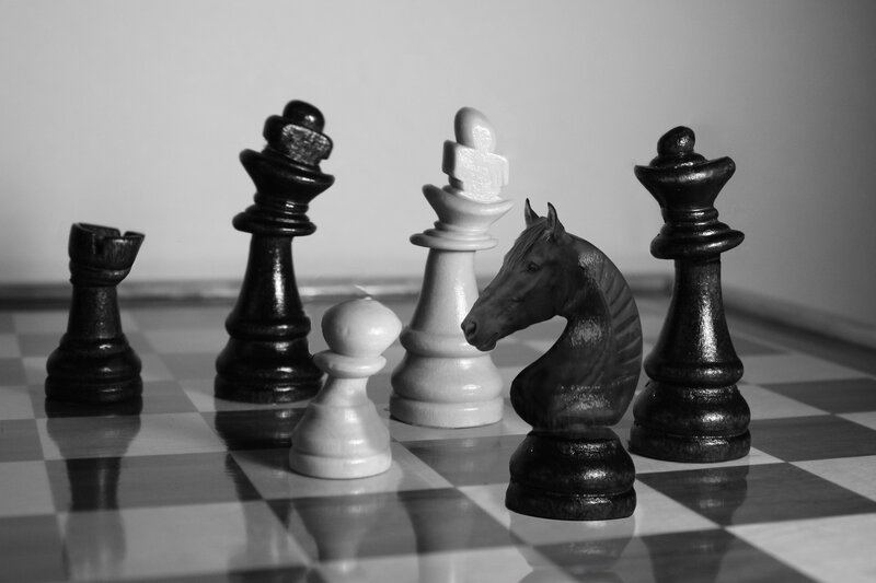 Chess Pieces on Board — Black, Dramatic, Photograph, Chessboard, King