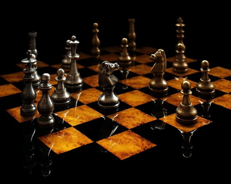 Chess Pieces on Board — Black, Dramatic, Photograph, Chessboard, Knight