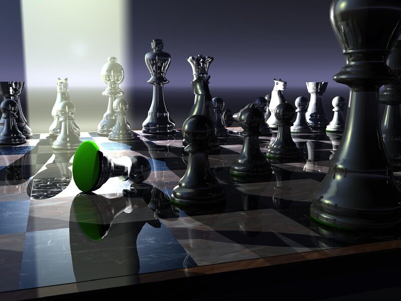 Chess Pieces on Board — Black, Dramatic