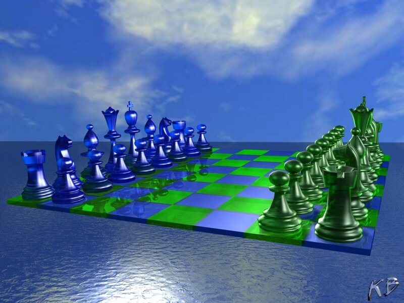 Chess Pieces on Board — Blue