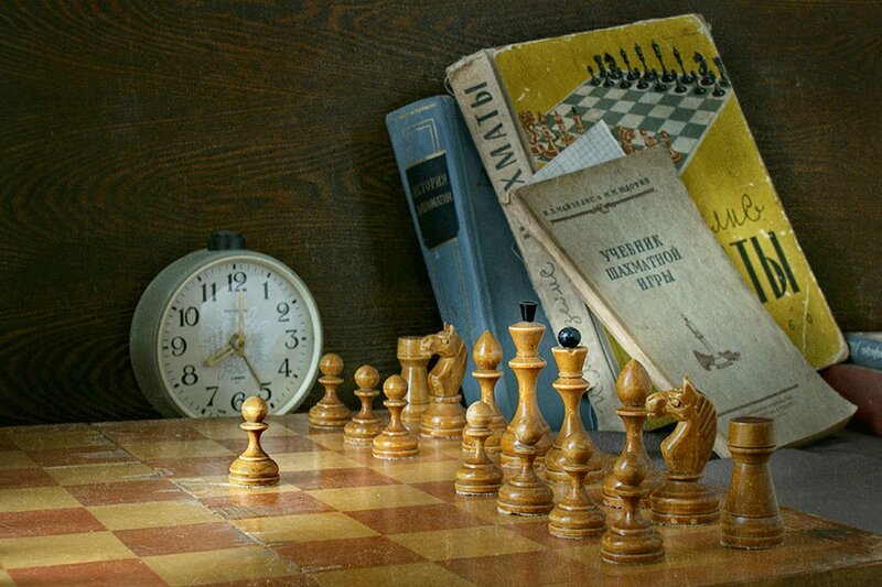 Chess Pieces on Board — Brown, Calm, Photograph