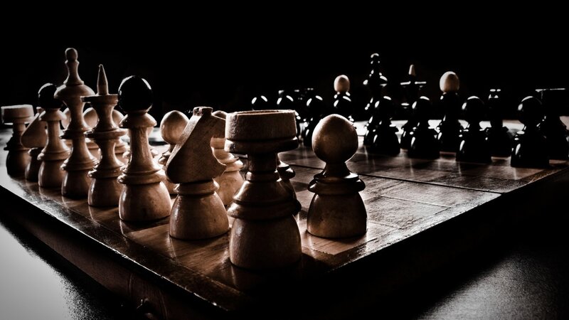 Chess Pieces on Board — Brown, Dramatic