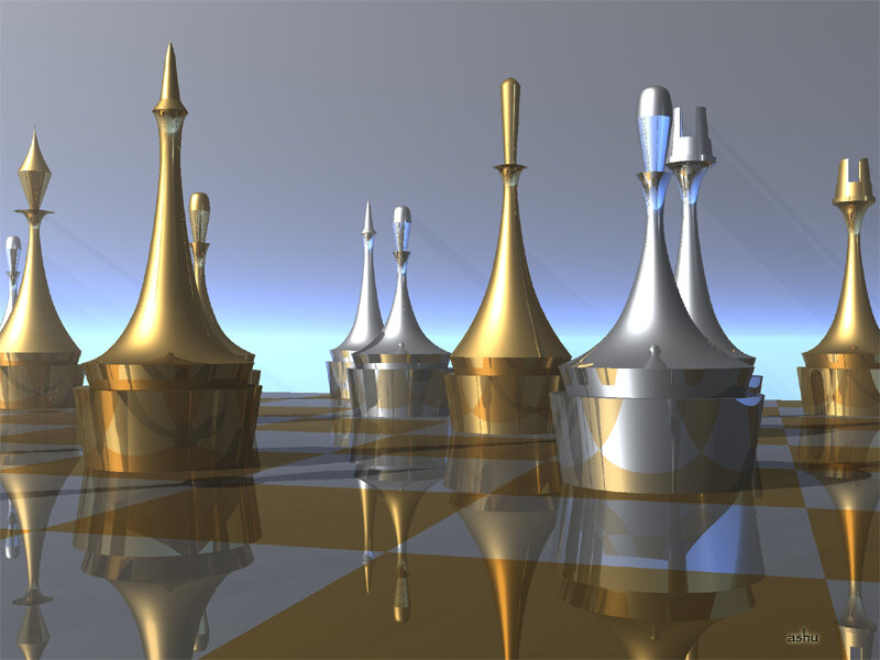 Chess Pieces on Board — Gold