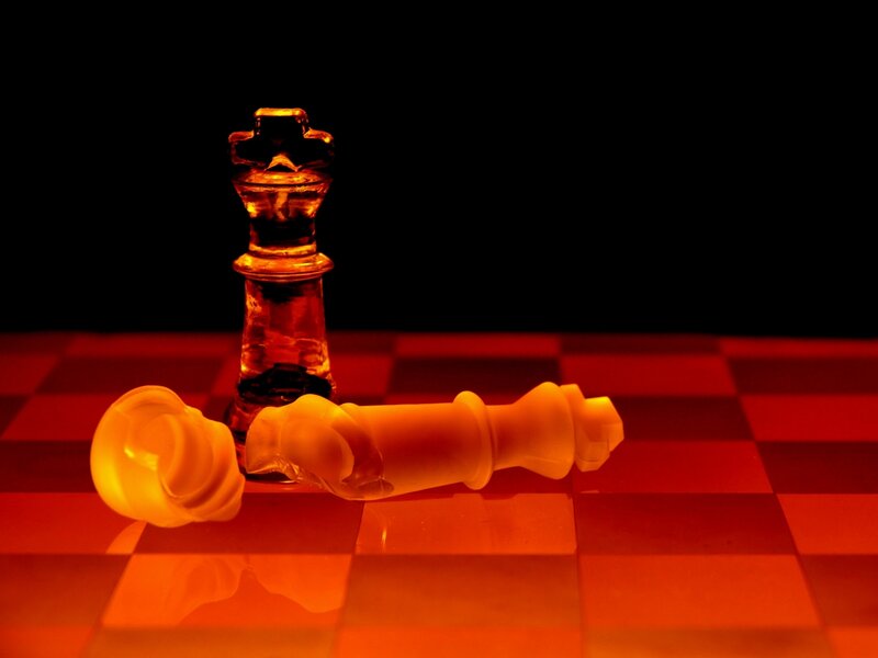 Chess Pieces on Board — Red, Dramatic