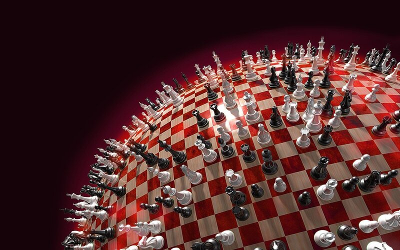 Chess Pieces on Curved Board — Red
