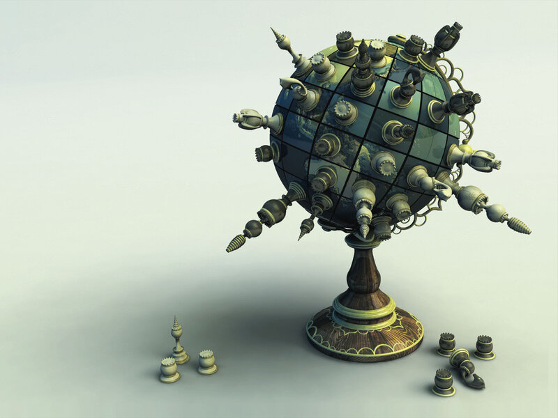 Chess Pieces on Globe