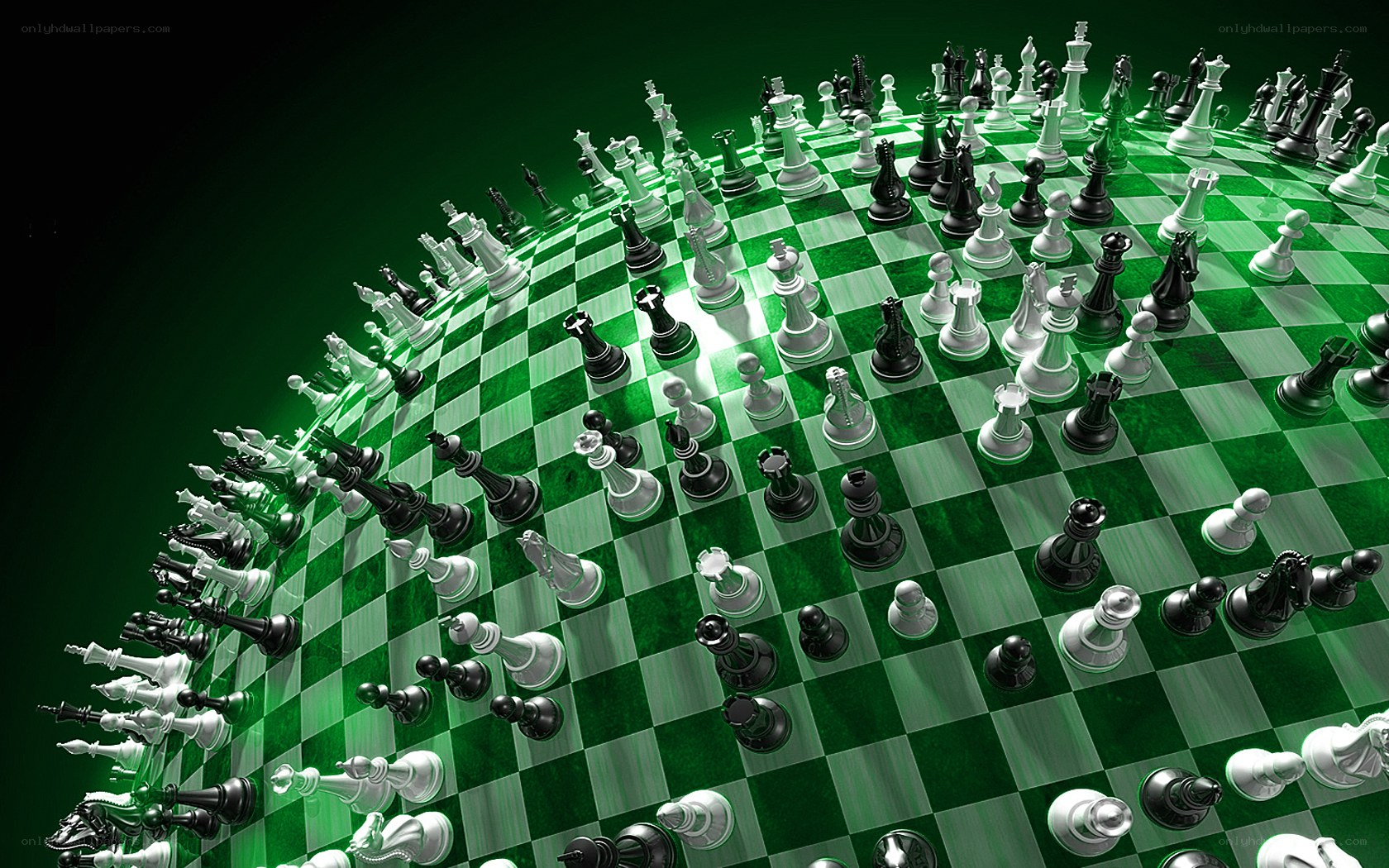 chess pieces on green board