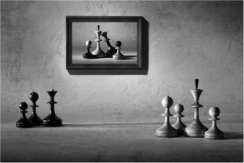 Chess Pieces on Table — Black