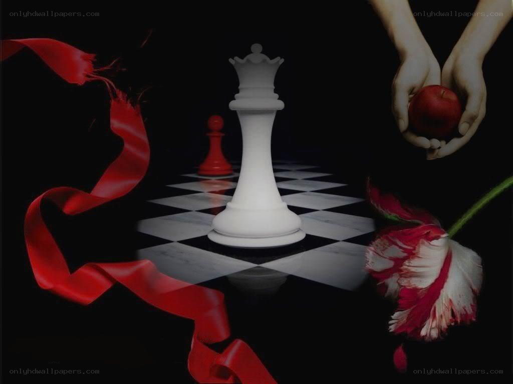 chess queen with apple and ribbon