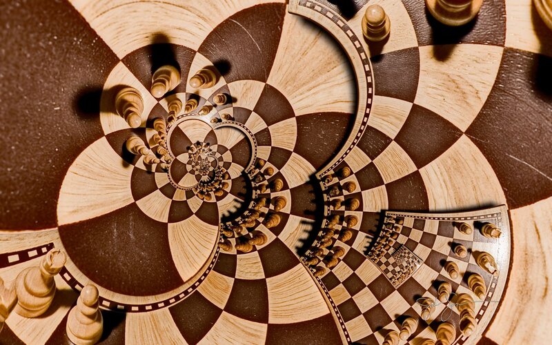 Chessboard Spiral — Brown, Abstract