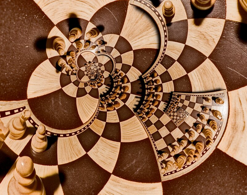 Chessboard Spiral — Brown, Dramatic