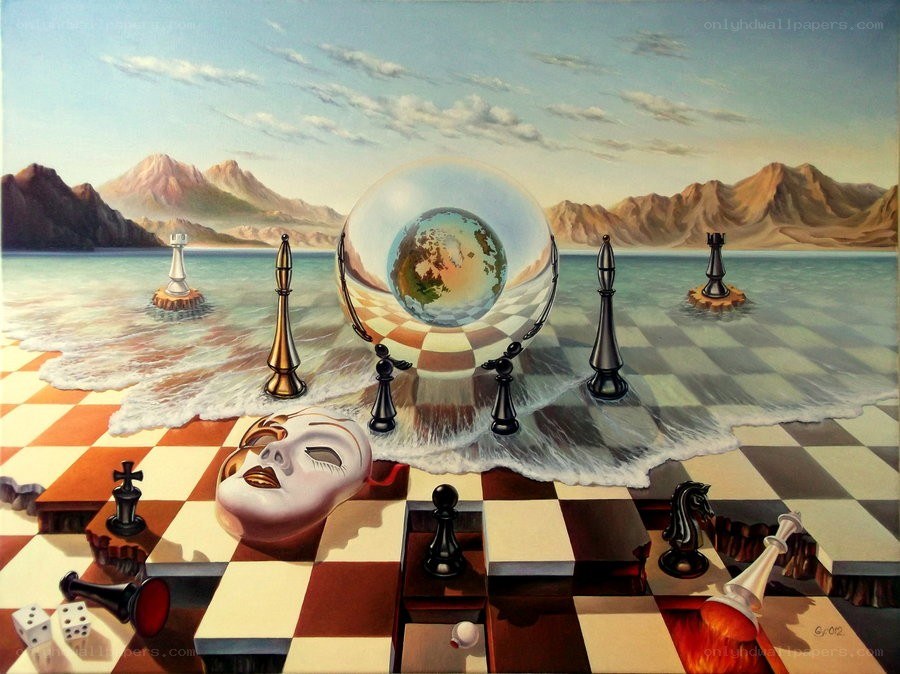 Chessboard with Earth in a Sphere
