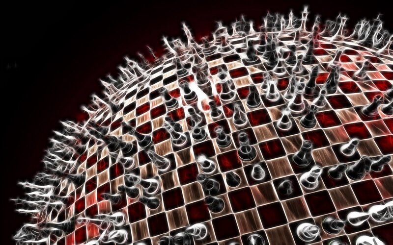 Chessboard with Pieces — Red, Dramatic