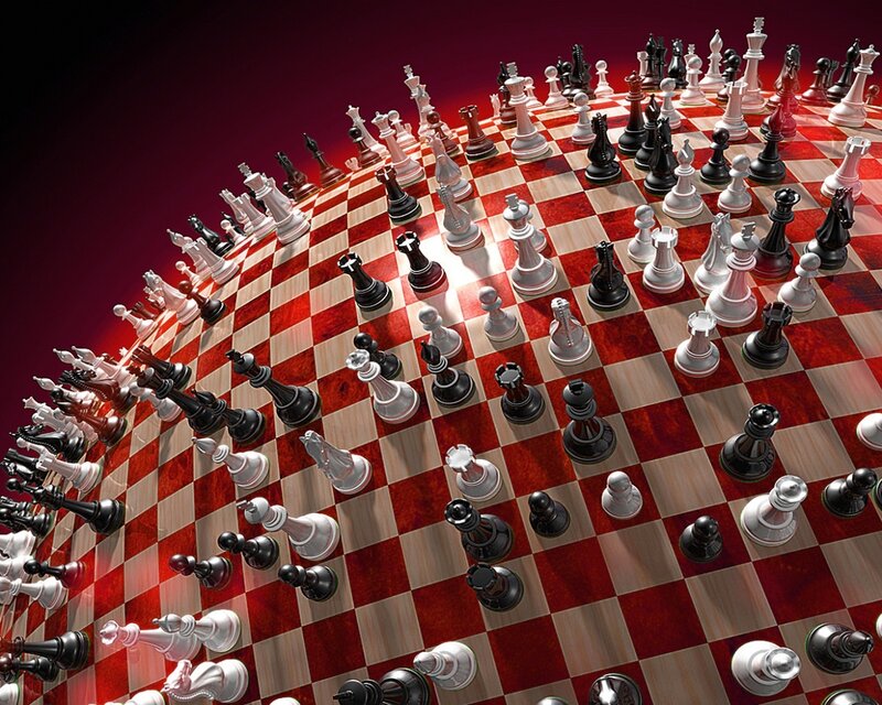 Chessboard with Pieces — Red