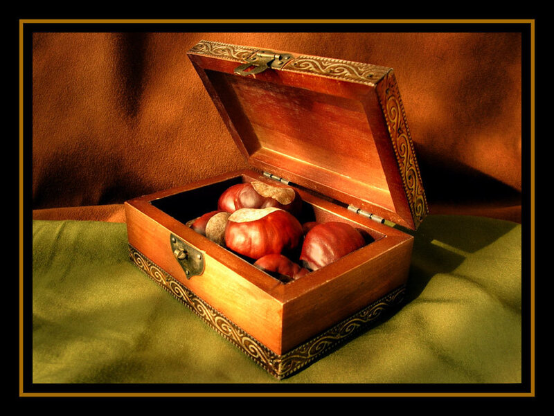 chest with chestnuts inside