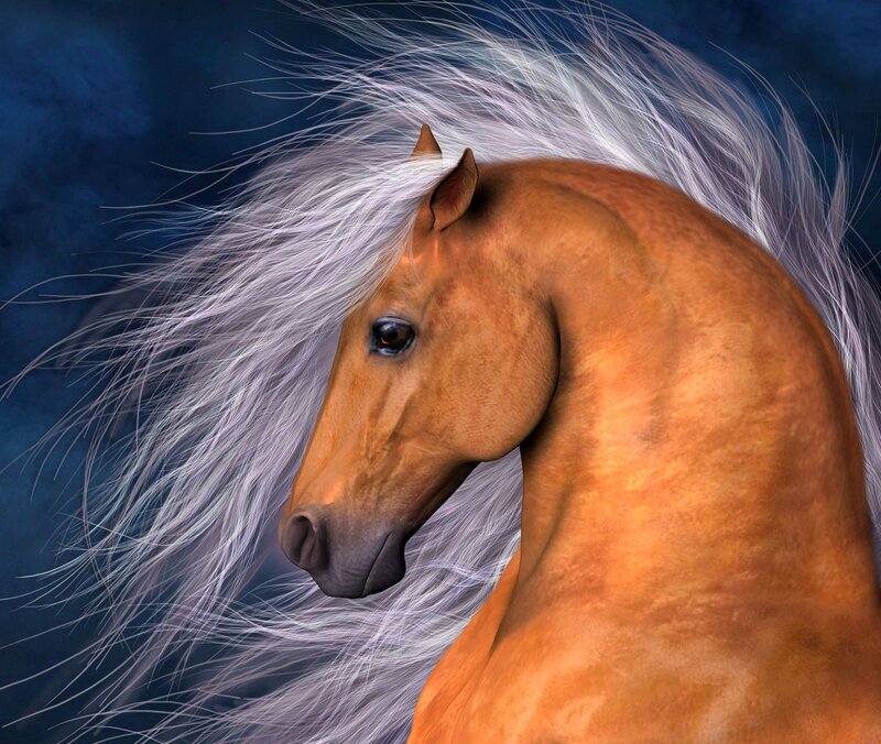 Chestnut Horse with White Mane — Brown, Dramatic, Digital Art