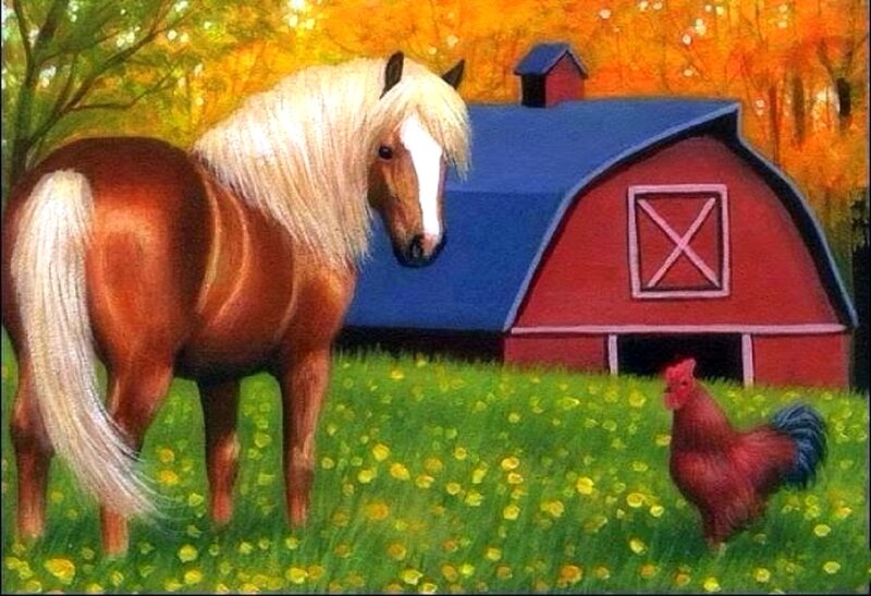 Chestnut Horse with White Mane — Red