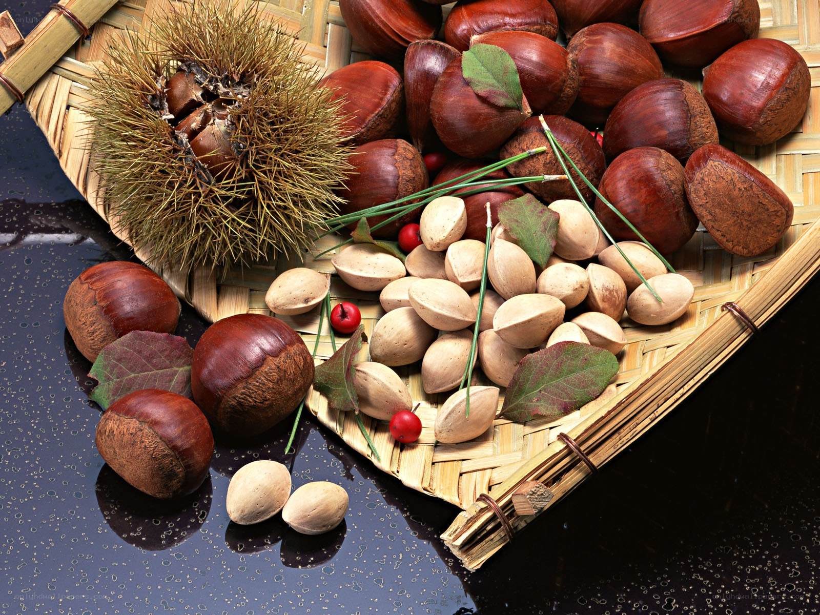 Chestnuts and pine nuts in a basket