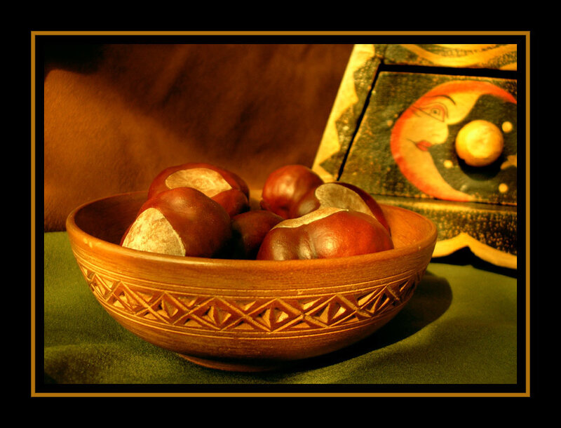 chestnuts in a wooden bowl