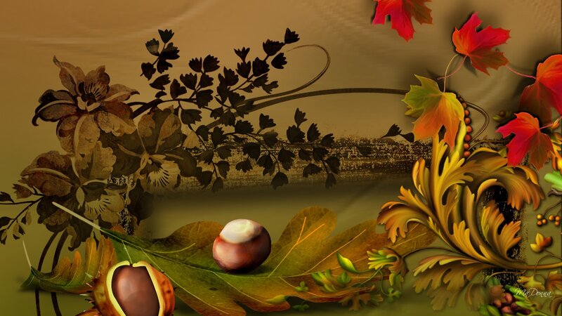Chestnuts on Autumn Leaves