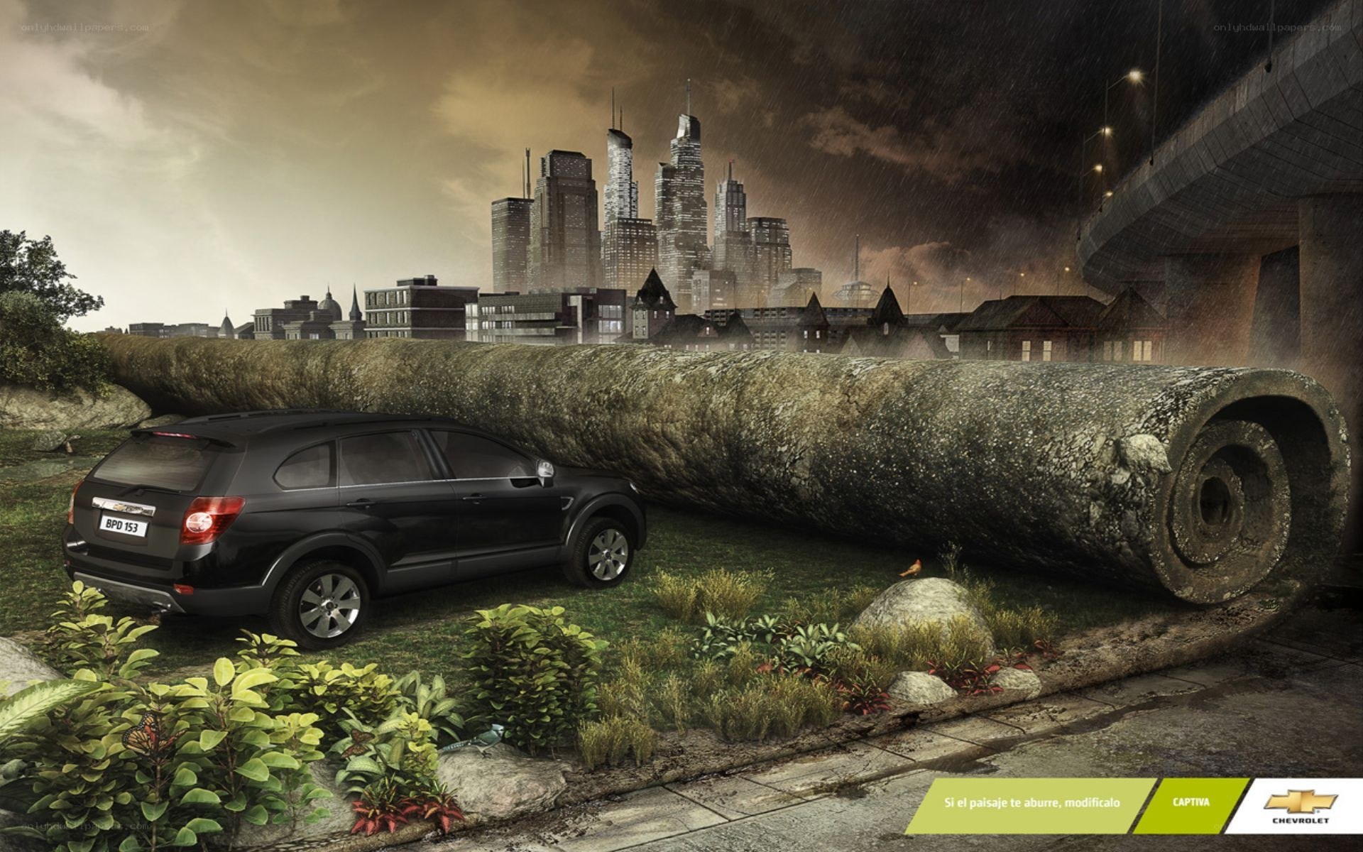 Chevrolet Captiva ad with giant pipe