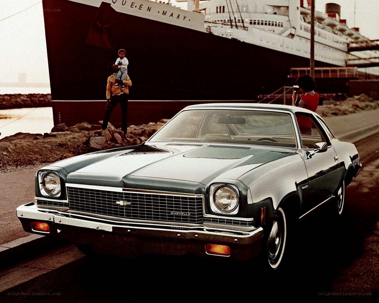 Chevrolet Chevelle by a ship