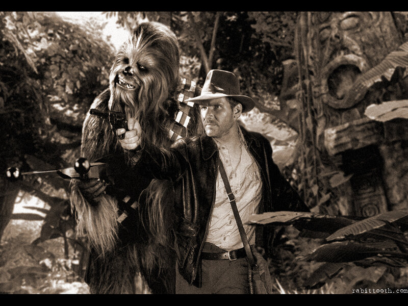 Chewbacca and Indiana Jones in jungle