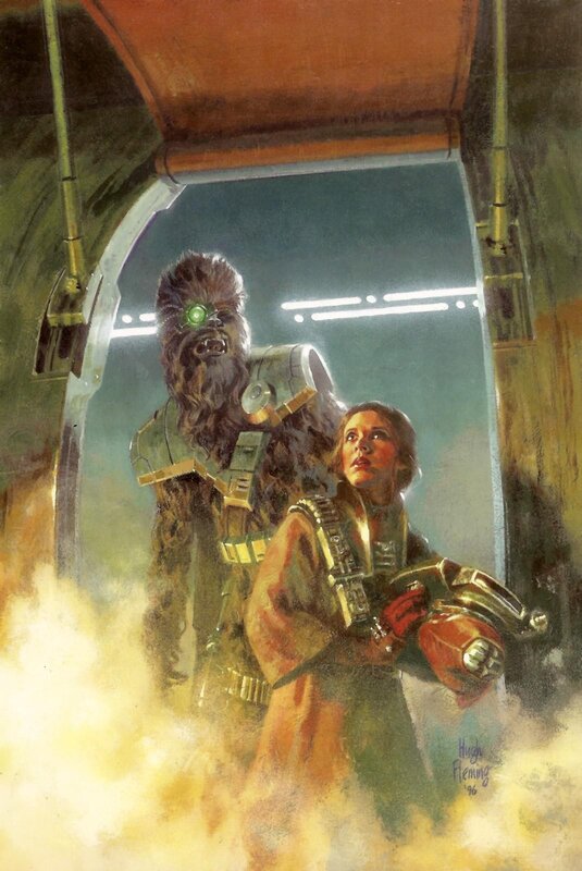 Chewbacca and Leia in a corridor