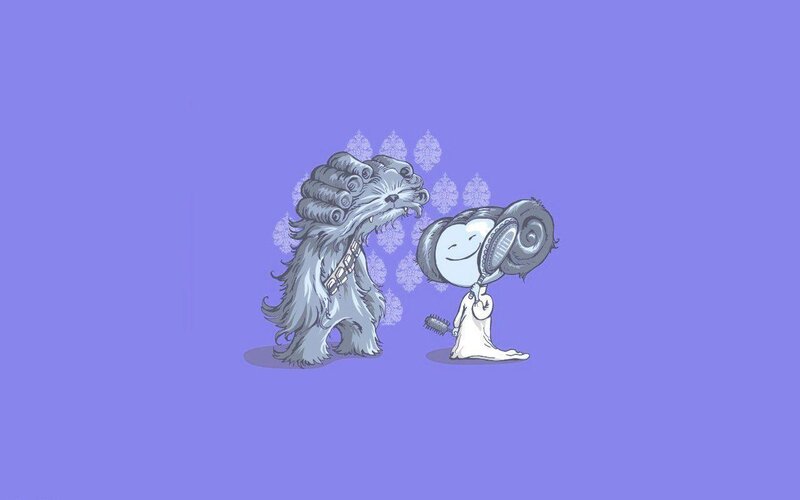 Chewbacca and Leia in curlers
