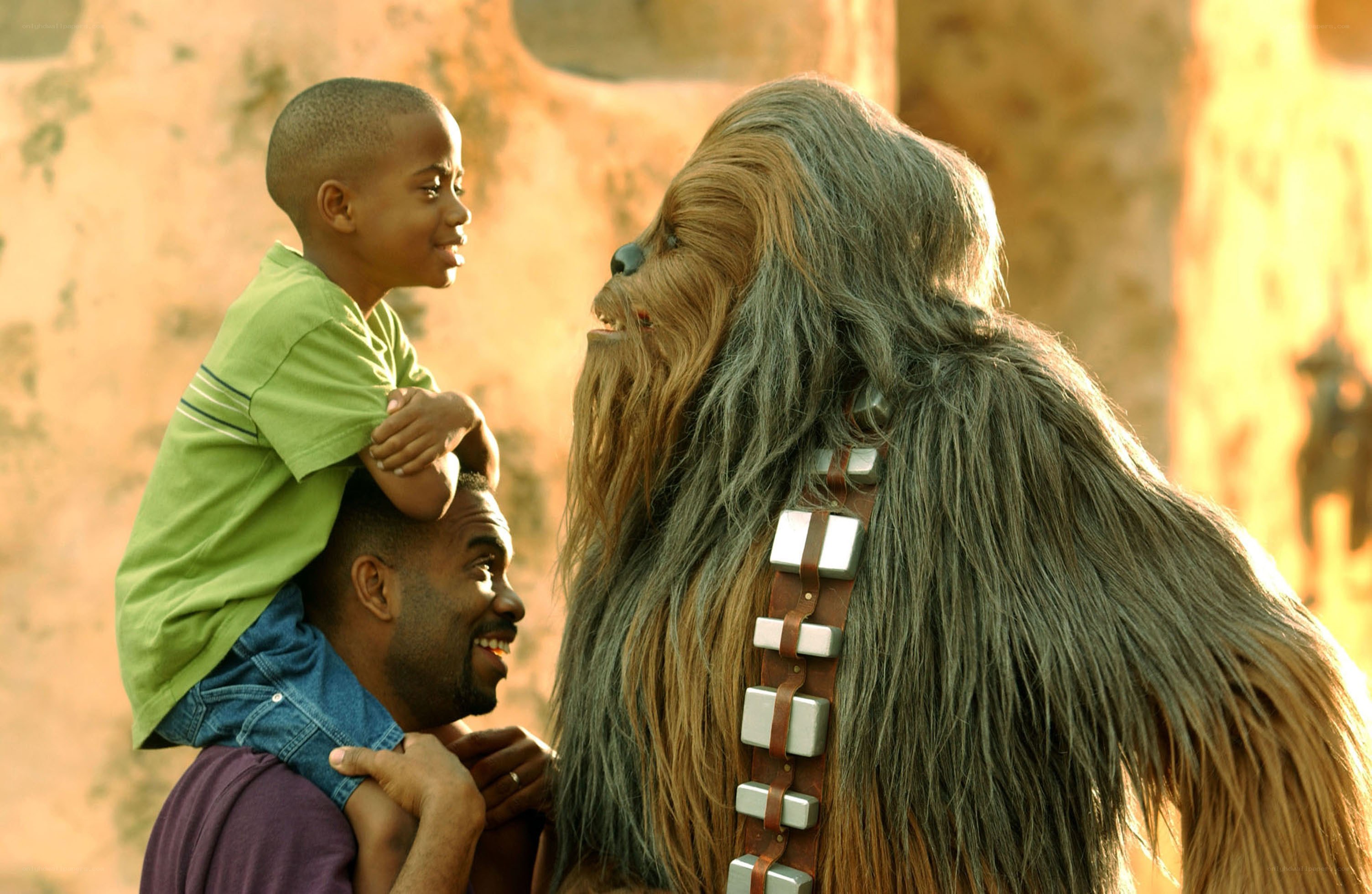 Chewbacca with boy on shoulders