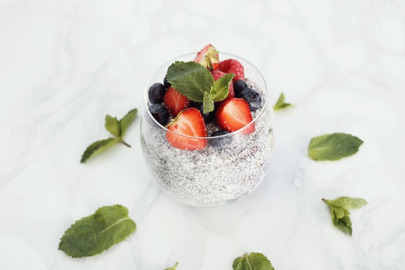 Chia Pudding with Berries — White, Fresh