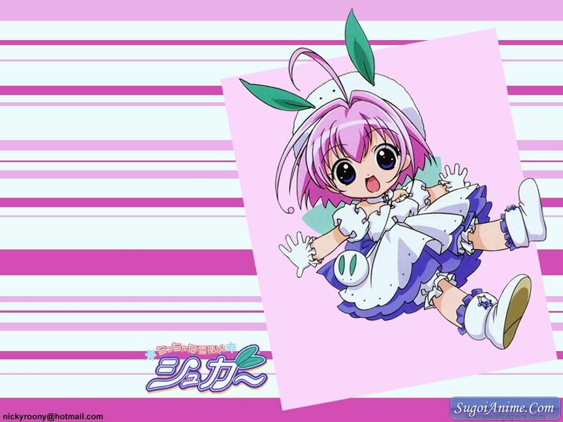 Chibi anime character on striped background