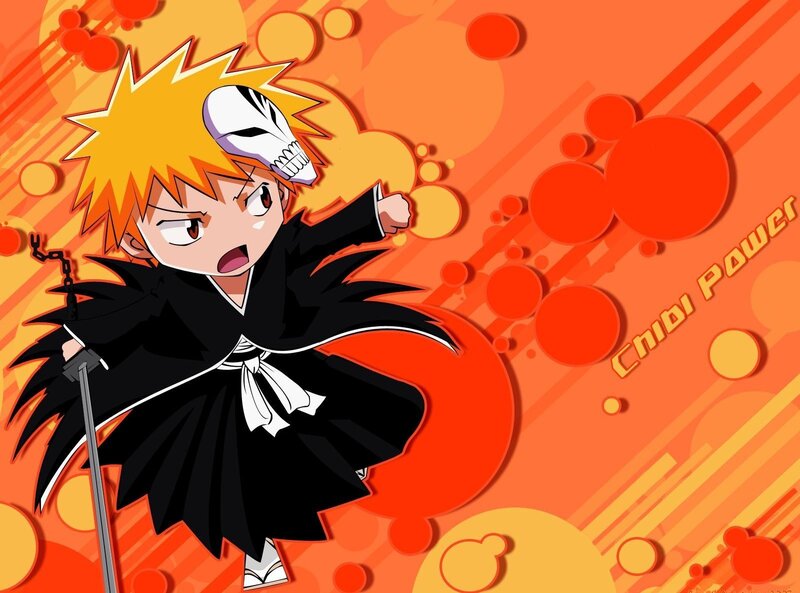Chibi Anime Character — Orange, Energetic, Sword, Mask