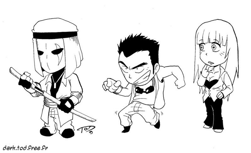Chibi anime character trio
