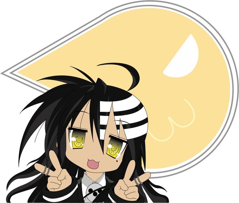 Chibi anime character with peace signs