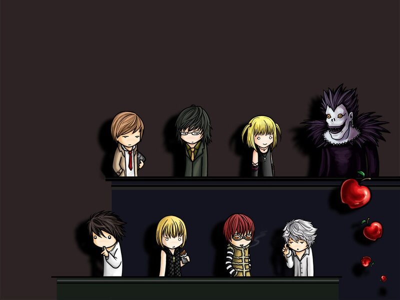 Chibi Anime Characters — Black, Dramatic, Digital Art, Apples